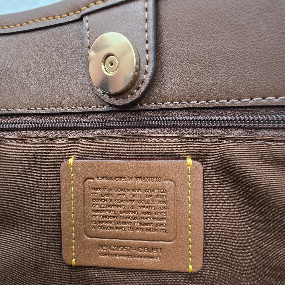 Coach x Peanuts City Tote with Snoopy, Lucy, Charlie Brown Patches Tan & Khaki - Picture 11 of 15